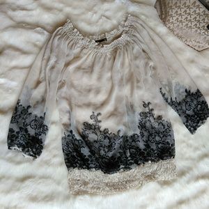 Vintage Sheer Lace PatternAdjustable Cold Shoulder